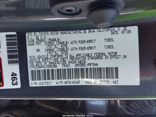 3TMCZ5ANXLM356306 Toyota 2gr-fks