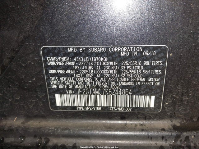 JF2GTAMC7K8244864 Subaru naturally aspirated