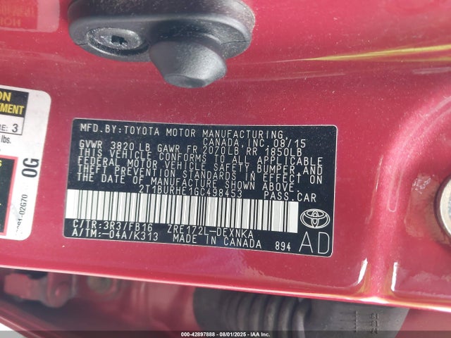 2T1BURHE1GC498453 Toyota 2zr-fe