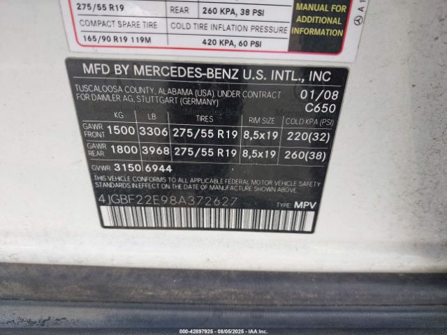 2008 MERCEDES-BENZ GL 320 CDI 4JGBF22E98A372627 Photo 8