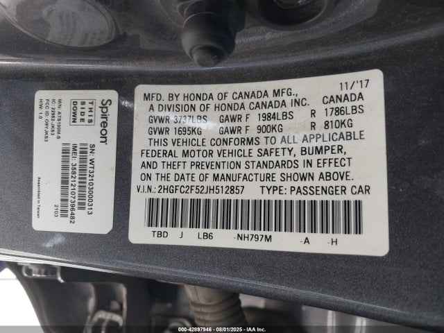 Honda k20c2 2018 2HGFC2F52JH512857 Image 9