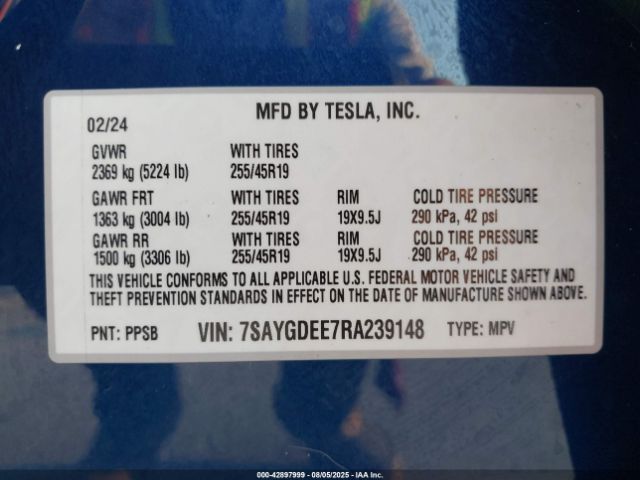 2024 TESLA MODEL Y 7SAYGDEE7RA239148 Photo 8