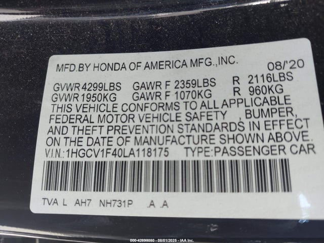 1HGCV1F40LA118175 Honda l15be