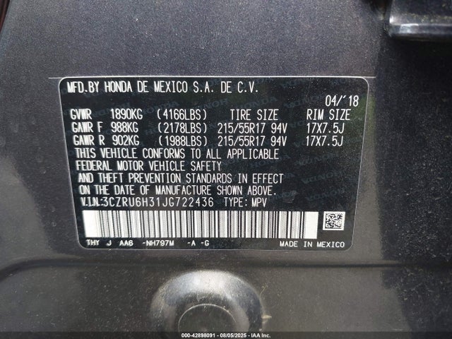 3CZRU6H31JG722436 Honda r18z9