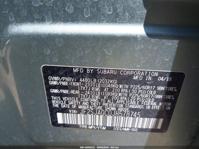 JF2SJAGC0JH578745 Subaru naturally aspirated u5
