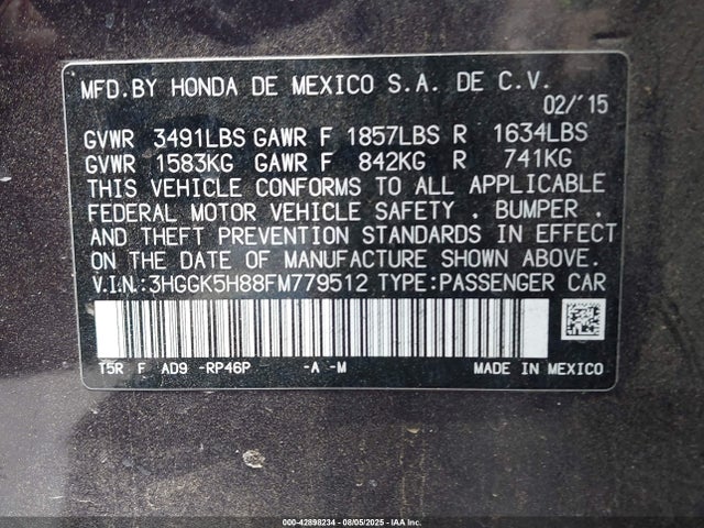 3HGGK5H88FM779512 Honda l15b1