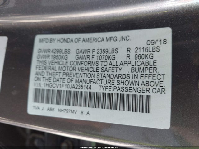 1HGCV1F10JA235144 Honda l15be