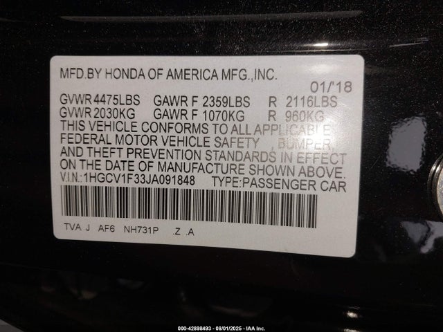 1HGCV1F33JA091848 Honda l15be