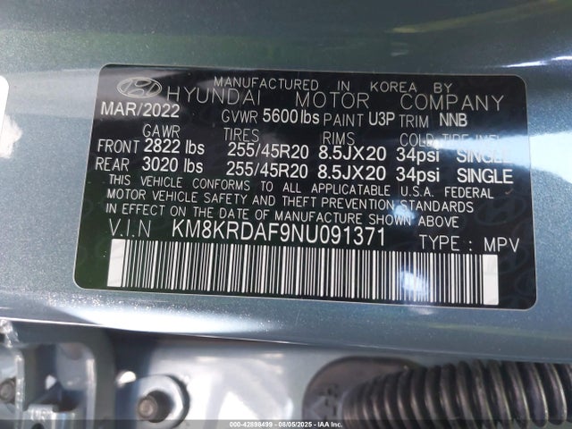 KM8KRDAF9NU091371 Hyundai 2022