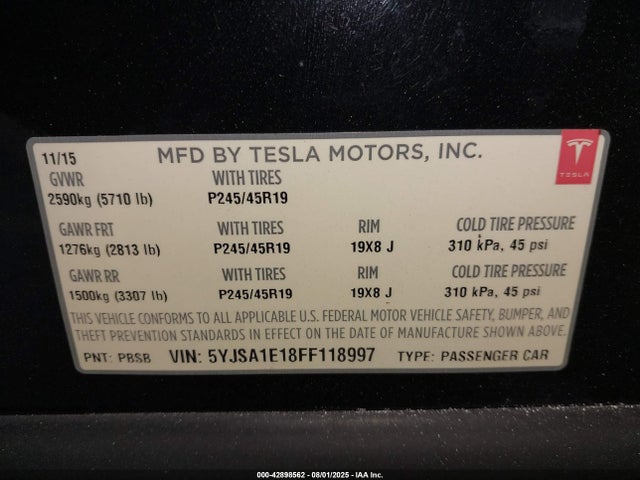 2015 TESLA MODEL S 5YJSA1E18FF118997 Photo 8