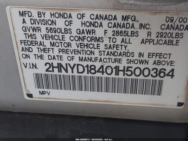 2001 ACURA MDX 2HNYD18401H500364 Photo 8