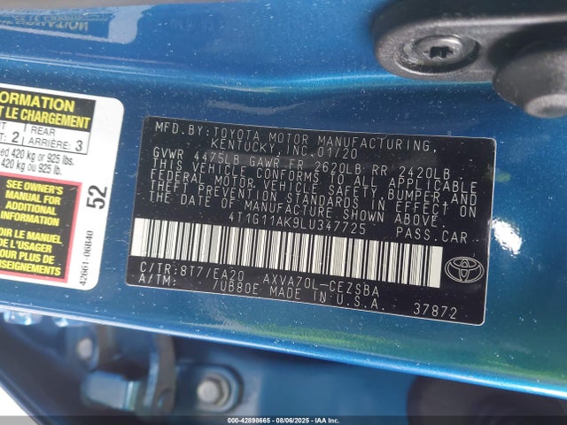 4T1G11AK9LU347725 Toyota a25a-fks