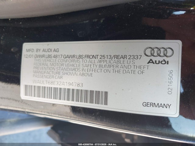 2002 AUDI A4 WAULT68E32A194783 Photo 8