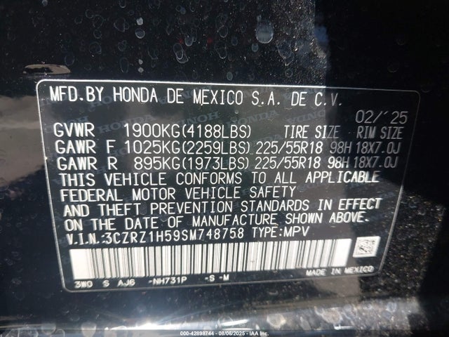 3CZRZ1H59SM748758 Honda k20z5