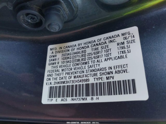 Honda k24z7 2014 2HKRM3H73EH549989 Image 9