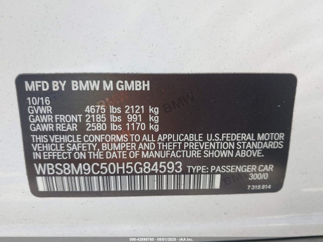 BMW M3 2017 WBS8M9C50H5G84593 Image 9