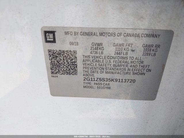 2G11Z5S35K9113720 Chevrolet lfx - spark ignited direct injection, vvt, e85 max, alum