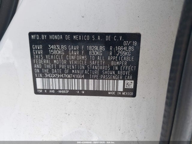 3HGGK5H47KM741664 Honda l15b1