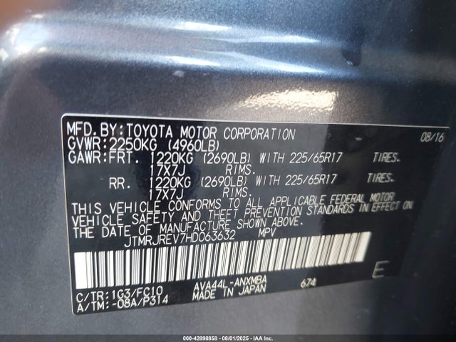 Toyota 2ar-fxe, 2jm+2fm 2017 JTMRJREV7HD063632 Image 9
