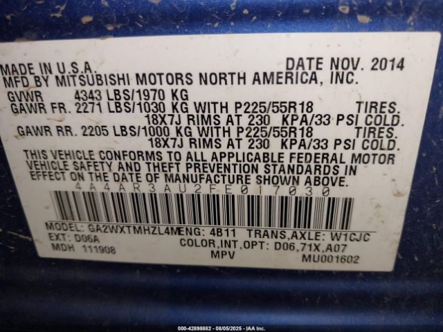 2015 MITSUBISHI OUTLANDER SPORT 4A4AR3AU2FE017030 Photo 8