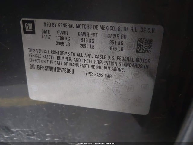 3G1BF6SM0HS578090 Chevrolet le2 -di: direct injection, vvt: variable valve timing, gen, alum
