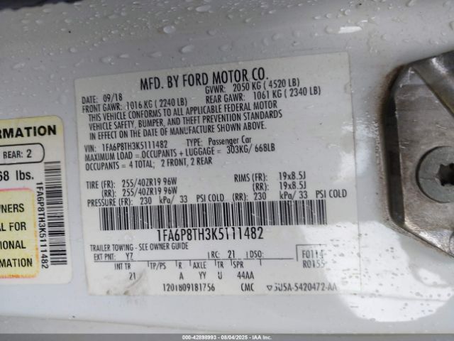 2019 FORD MUSTANG 1FA6P8TH3K5111482 Photo 8
