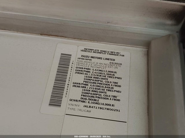 JALB4T178G7W00291 Isuzu Iz3 - 4jj1-tc