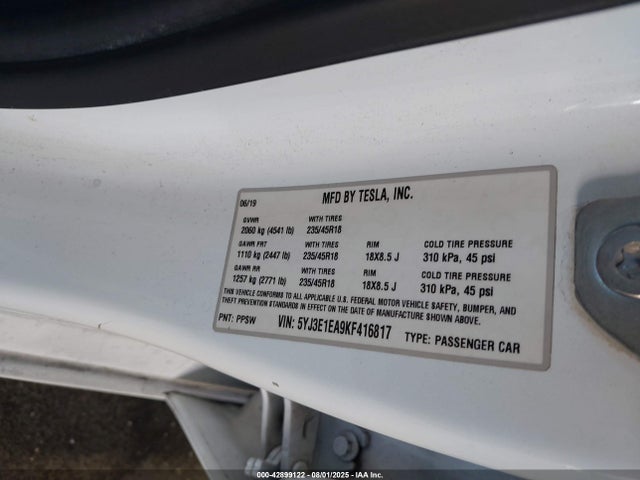 2019 TESLA MODEL 3 5YJ3E1EA9KF416817 Photo 8