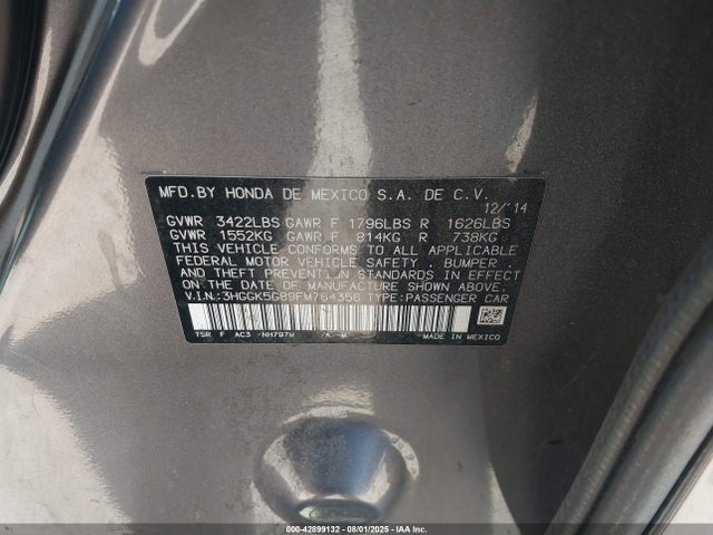 3HGGK5G89FM764356 Honda l15b1