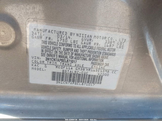 Nissan 2014 2014 3N1CN7AP8EL871017 Image 8