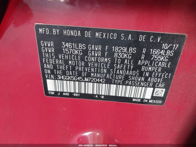 3HGGK5G45JM720442 Honda l15b1