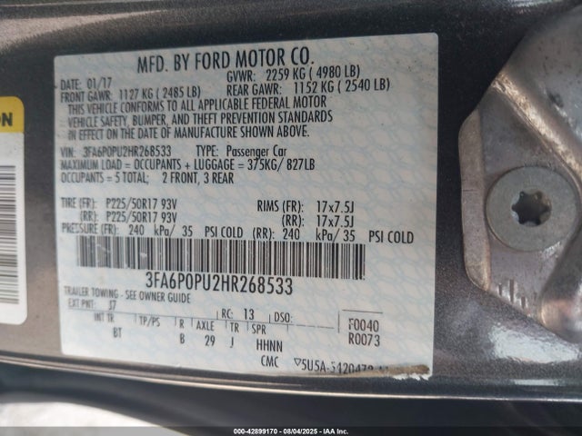 Ford 2.0l 4v atk hev 2017 3FA6P0PU2HR268533 Image 9