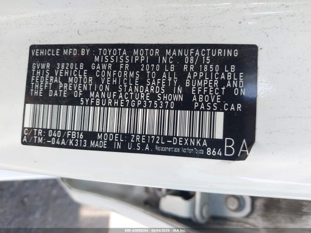 Toyota 2zr-fe 2016 5YFBURHE7GP375370 Image 9
