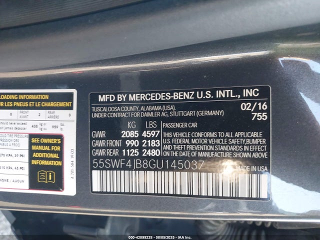 Mercedes-Benz C-Class 2016 55SWF4JB8GU145037 Image 9
