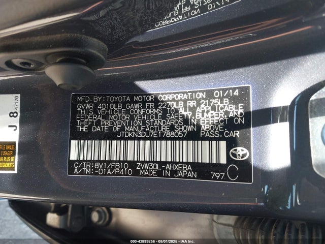 Toyota 2zr-fxe+3jm 2014 JTDKN3DU7E1788057 Image 9