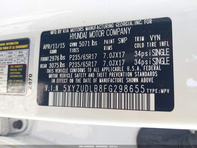 5XYZUDLB8FG298655 Hyundai dohc gdi theta ii