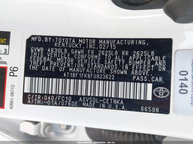 Toyota 2ar-fe 2015 4T1BF1FK8FU923622 Image 9