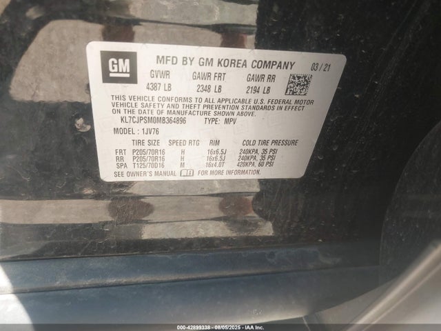 Chevrolet le2 2021 KL7CJPSM0MB364896 Image 9