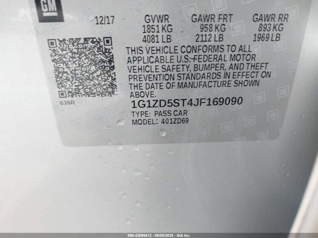 Chevrolet lfv - direct injection, variable valve timing, gen 1 2018 1G1ZD5ST4JF169090 Image 9