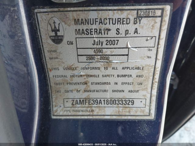 2008 MASERATI QUATTROPORTE ZAMFE39A180033329 Photo 8