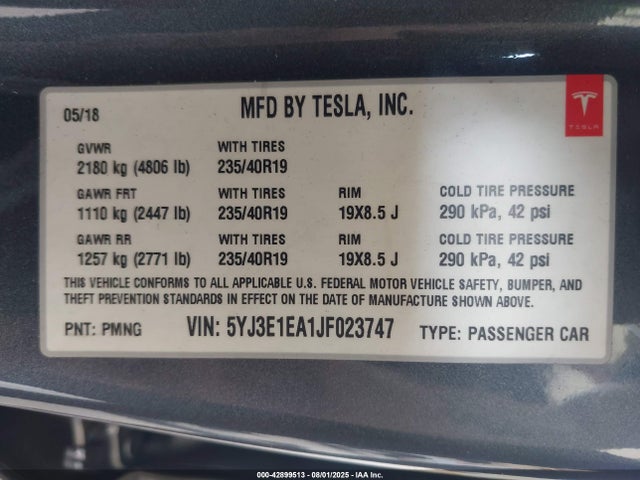 2018 TESLA MODEL 3 5YJ3E1EA1JF023747 Photo 8