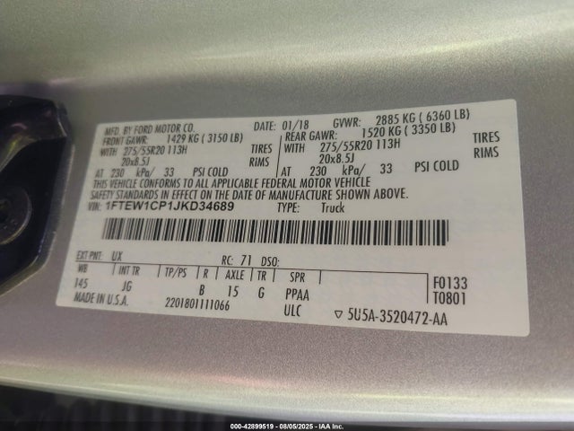 Ford 2.7l-4v 2018 1FTEW1CP1JKD34689 Image 9
