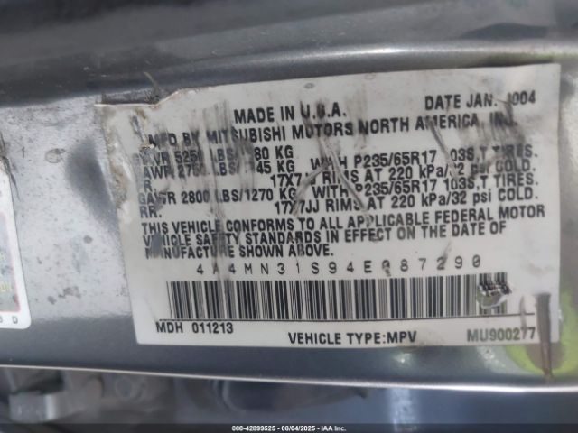 2004 MITSUBISHI ENDEAVOR 4A4MN31S94E087290 Photo 8