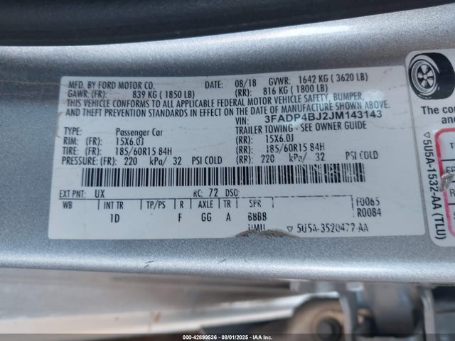 Ford 1.6l ti-vct 2018 3FADP4BJ2JM143143 Image 9