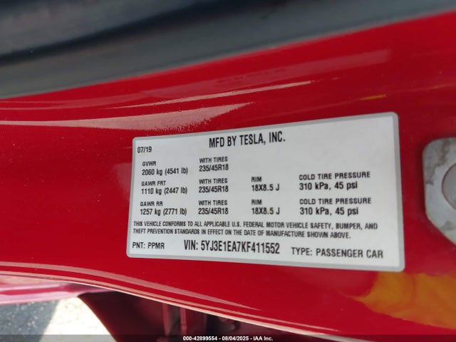 2019 TESLA MODEL 3 5YJ3E1EA7KF411552 Photo 8