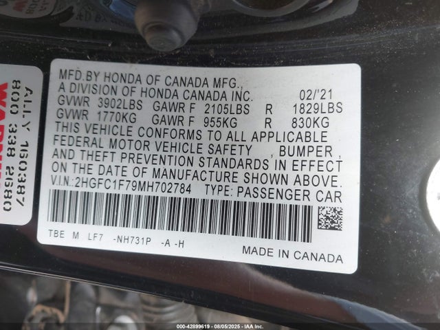 2HGFC1F79MH702784 Honda l15b7