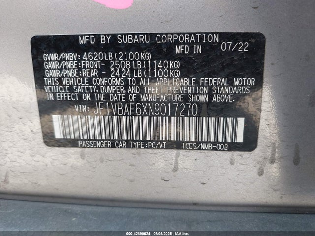 JF1VBAF6XN9017270 Subaru dib