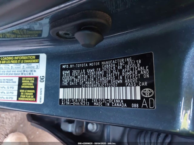 Toyota 2zr-fe 2018 2T1BURHE9JC112207 Image 9