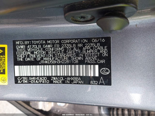 Lexus 2zr-fxe+3jm 2017 JTHKD5BH3H2281108 Image 9