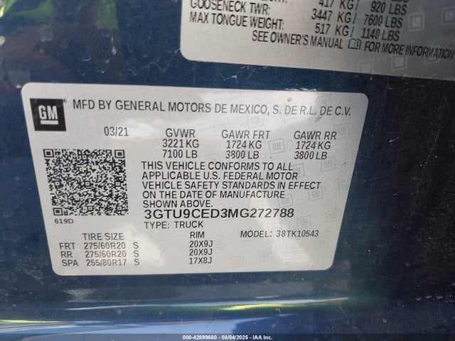 3GTU9CED3MG272788 GMC l84 - di, alum, gen 5, var 2
